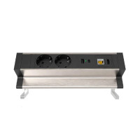 Настольный блок Shelbi STG-MULT8-SB, 2 розетки 200B, USB, Type-C, RJ45, HDMI, чёрный-серебро