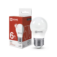 Лампа светодиодная In Home Шар-deco, LED, 570Лм, 6W, E27, 4000K, нейтральный белый, форма шар